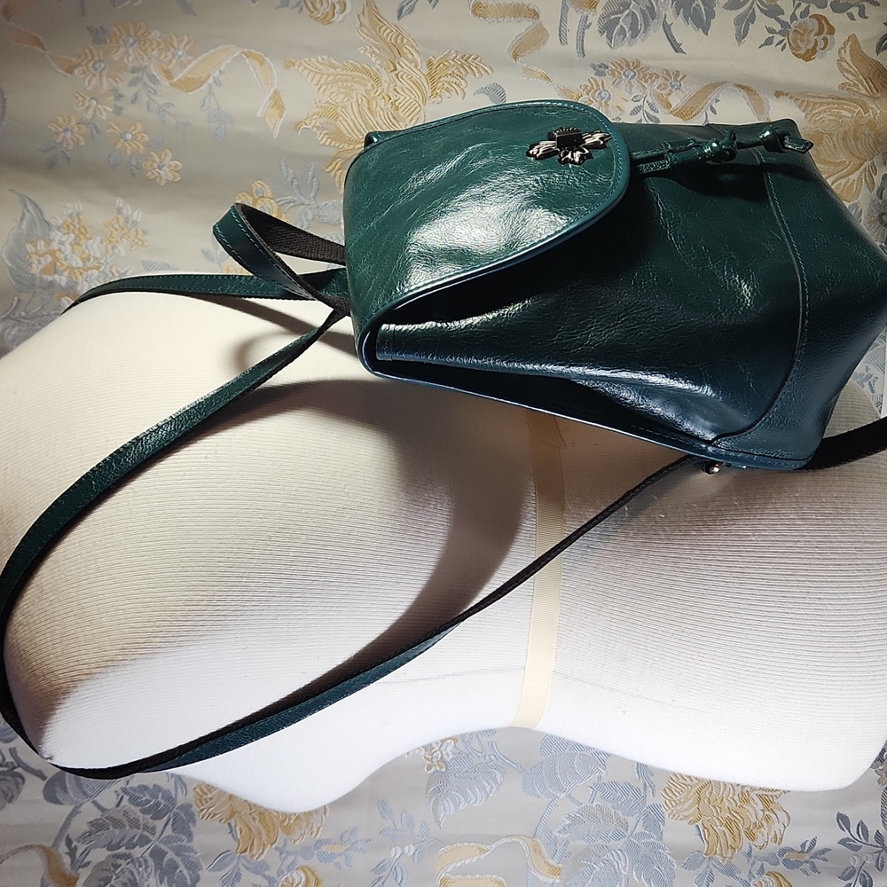 Patricia Nash Seluci Blue Coral Green Leather Backpack Nwt - Picture 3 of 11
